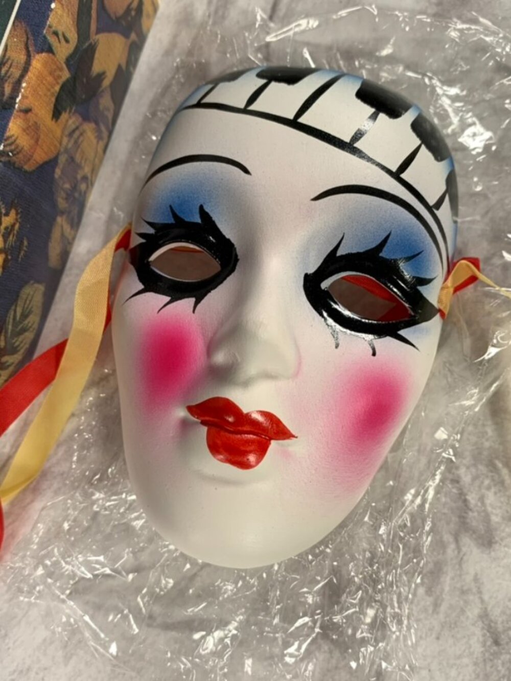 Vintage 80s Painted Porcelain Artmask Face Mask Wall Hanging Decor, Theater - Picture 2 of 6